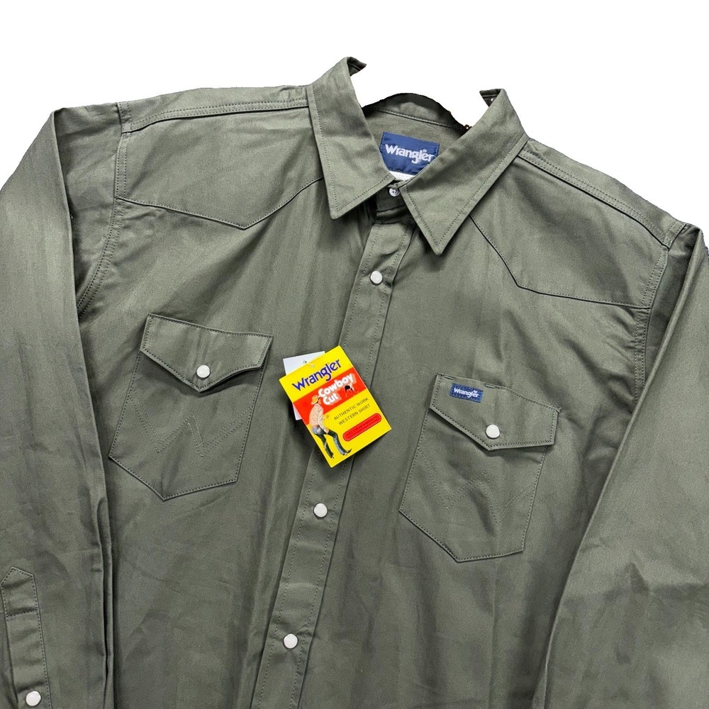 Wrangler Cowboy Cut Western Shirt Mens 2XL Tall Green Firm Finish Pearl Snap NWT